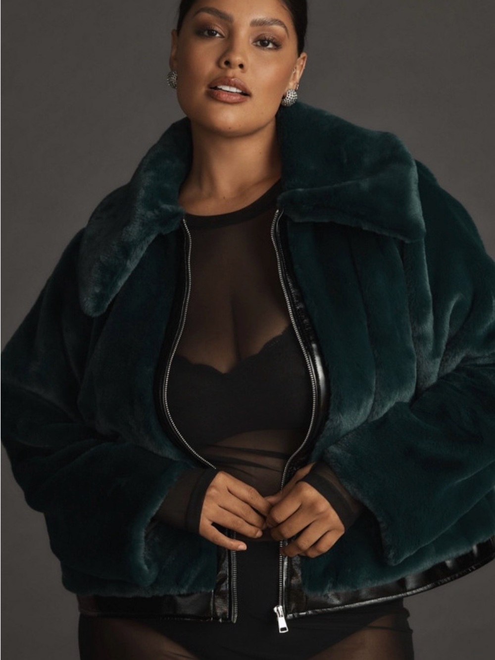 Anthropologie Maeve Plush Faux Fur Cropped Jacket (XS) Green